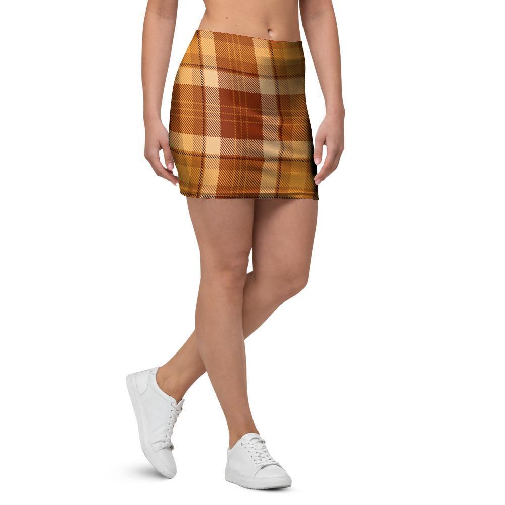 Orange Plaid Tartan Print Mini Skirt-grizzshop