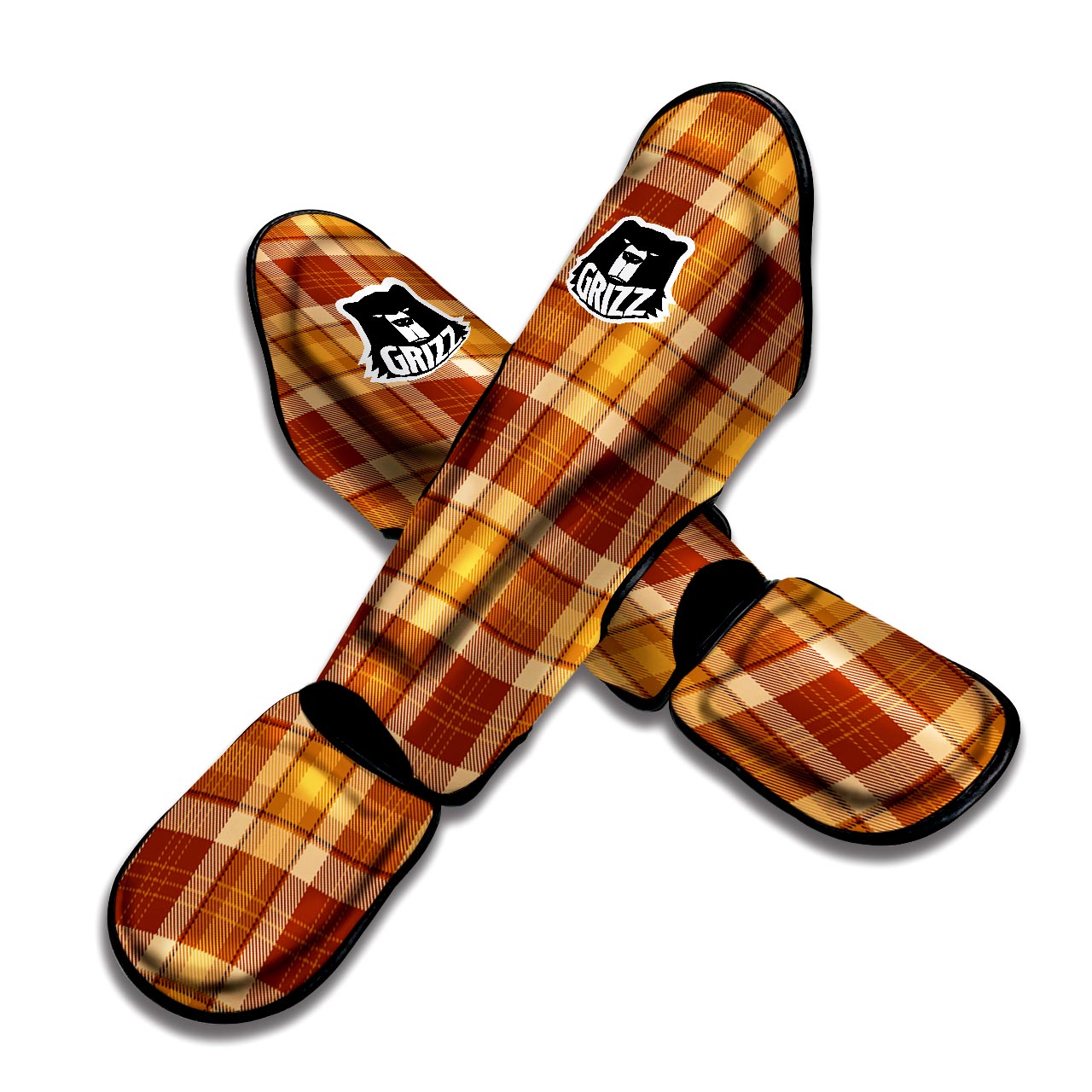 Orange Plaid Tartan Print Muay Thai Shin Guard-grizzshop