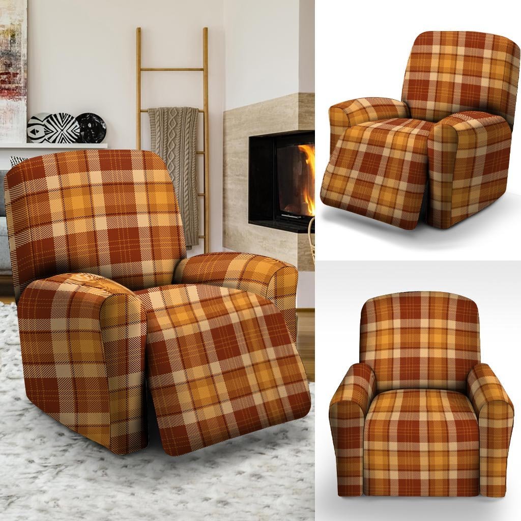 Orange Plaid Tartan Print Recliner Cover-grizzshop