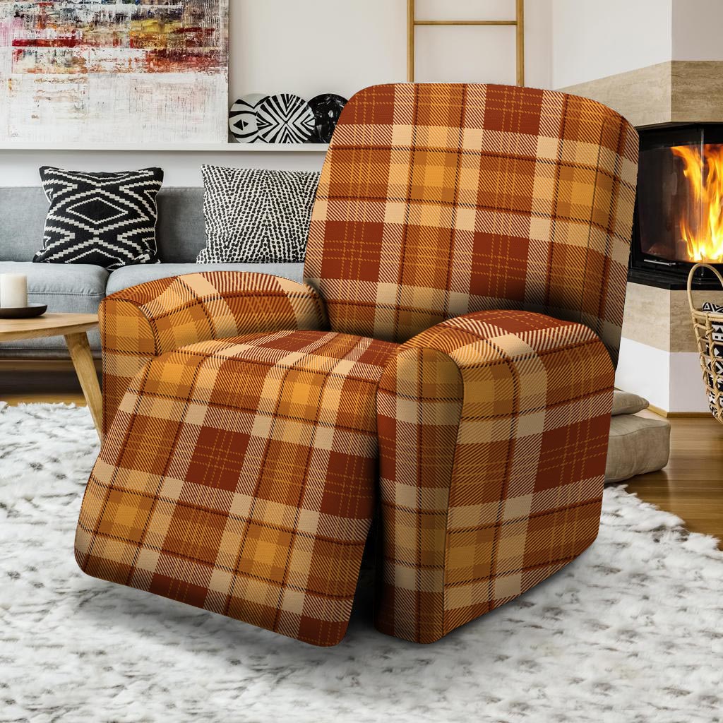 Orange Plaid Tartan Print Recliner Cover-grizzshop