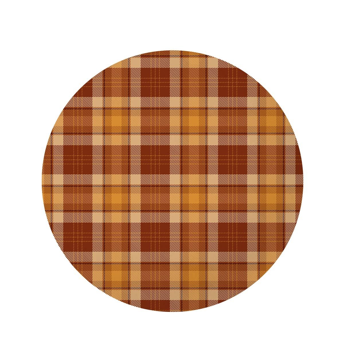 Orange Plaid Tartan Print Round Rug-grizzshop