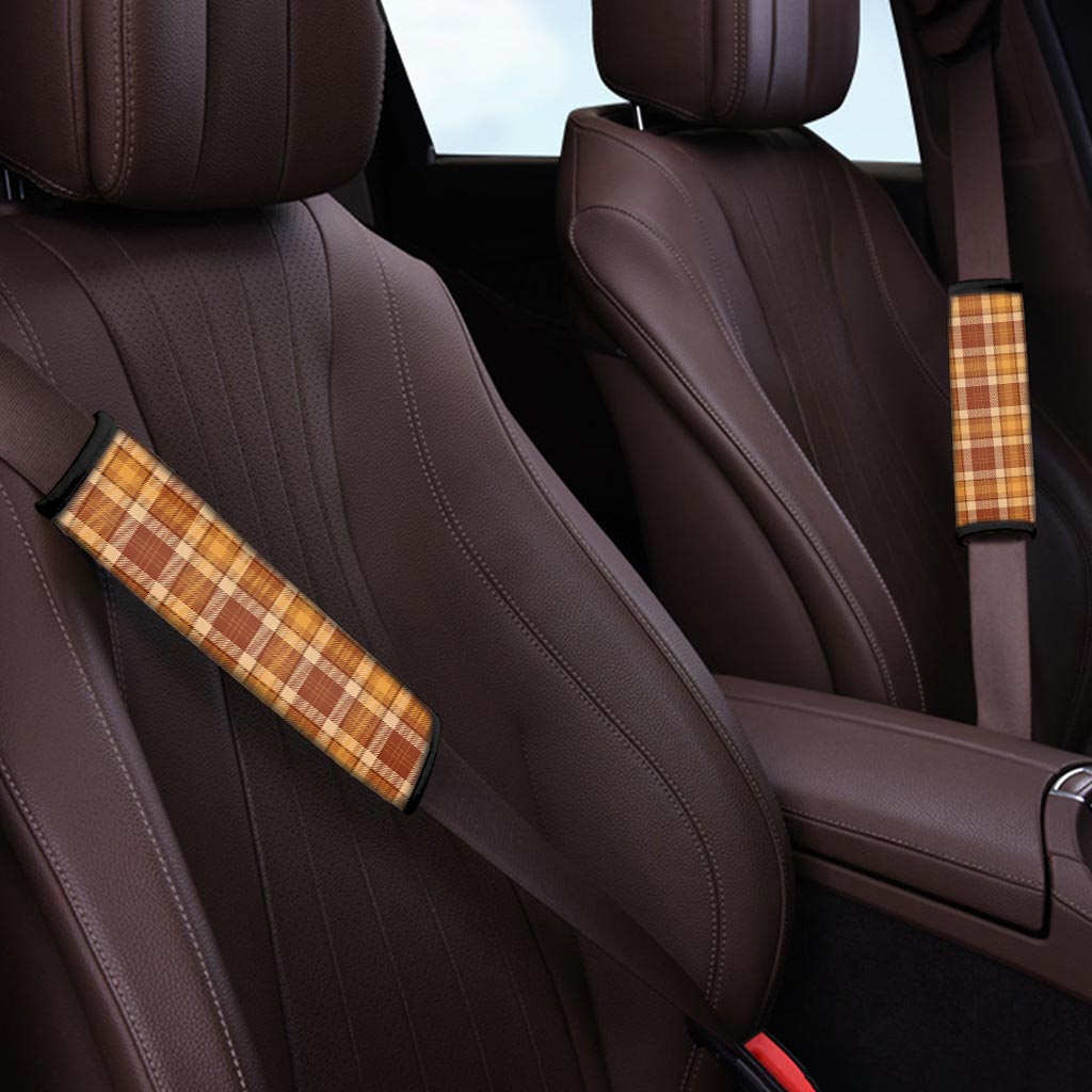 Orange Plaid Tartan Print Seat Belt Cover-grizzshop