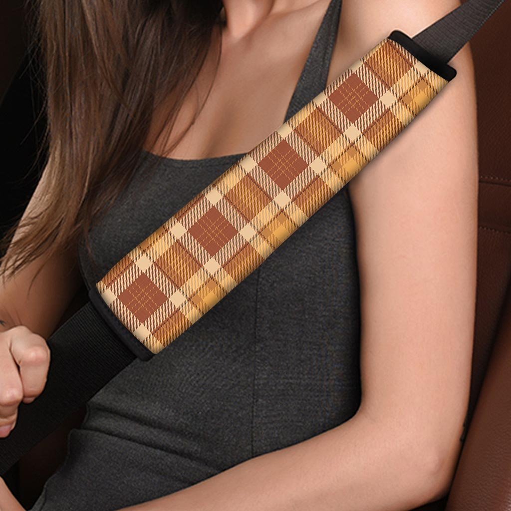 Orange Plaid Tartan Print Seat Belt Cover-grizzshop