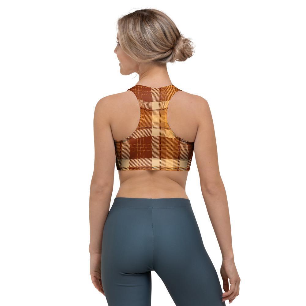 Orange Plaid Tartan Print Sports Bra-grizzshop