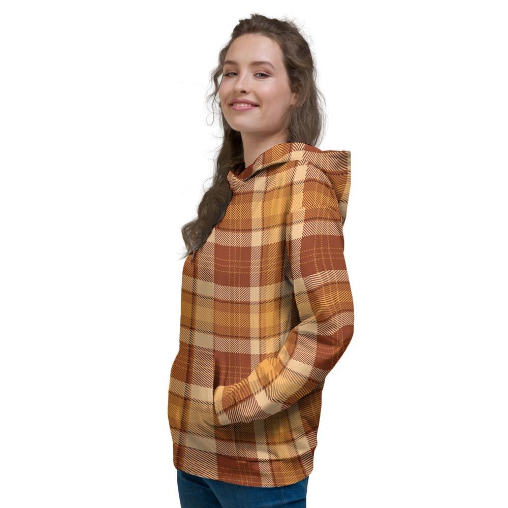 Orange Plaid Tartan Print Women's Hoodie-grizzshop