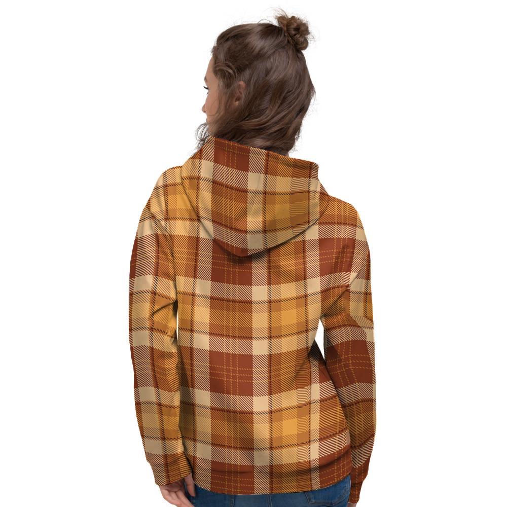 Orange Plaid Tartan Print Women's Hoodie-grizzshop