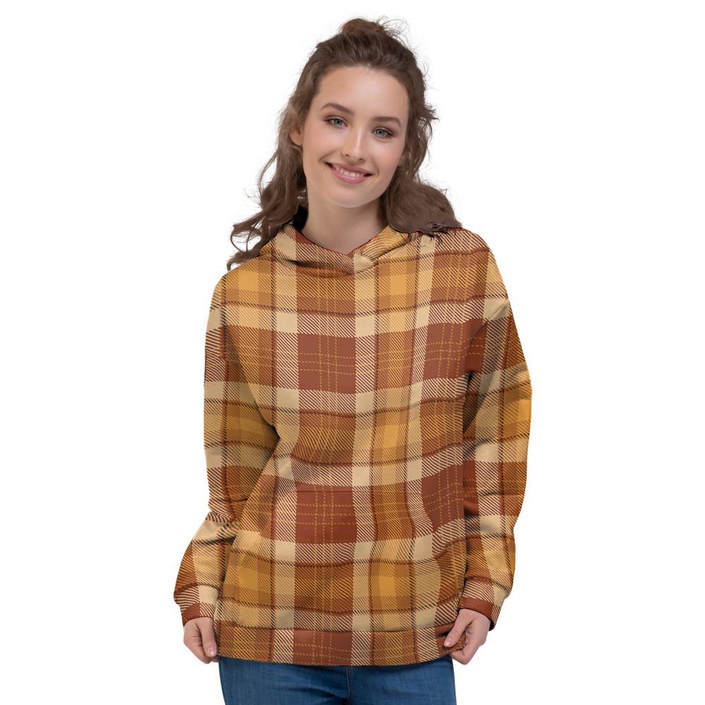 Orange Plaid Tartan Print Women's Hoodie-grizzshop