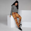 Orange Plaid Tartan Print Women's Joggers-grizzshop