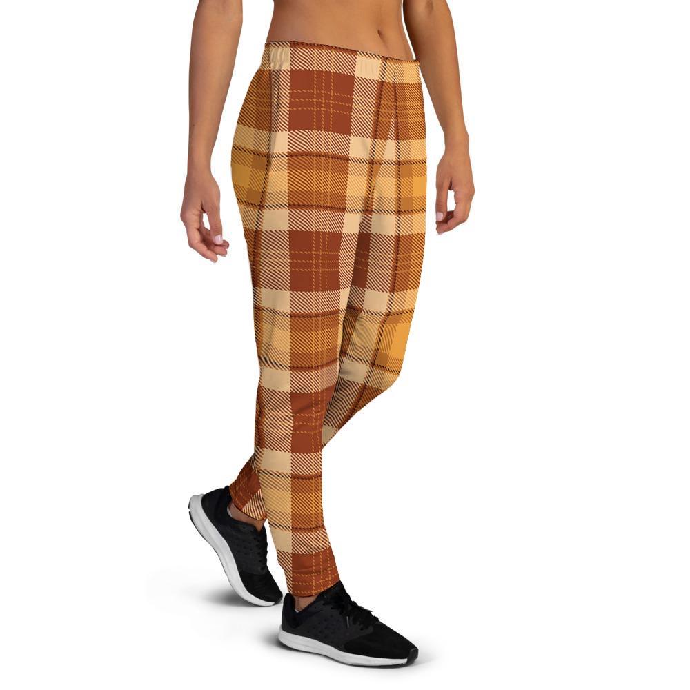 Orange Plaid Tartan Print Women's Joggers-grizzshop