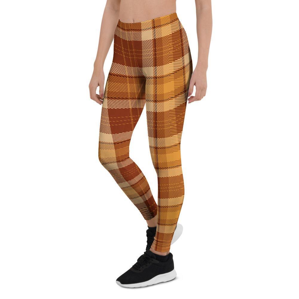 Orange Plaid Tartan Print Women's Leggings-grizzshop