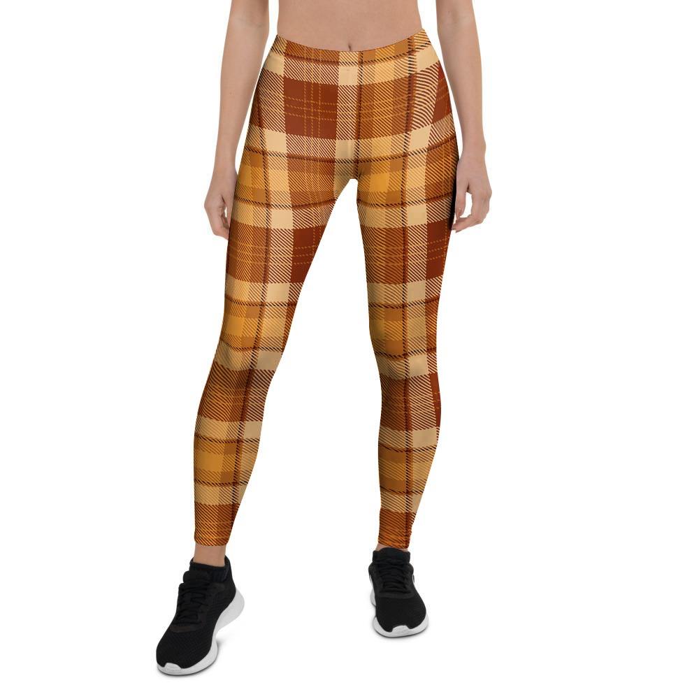 Orange Plaid Tartan Print Women's Leggings-grizzshop