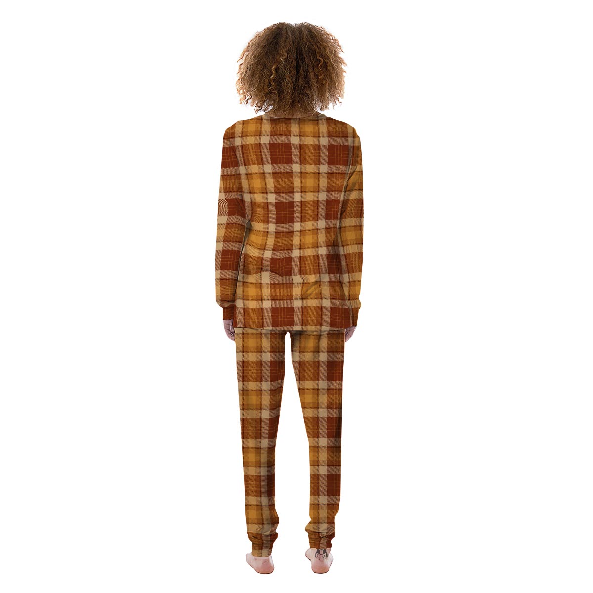 Orange Plaid Tartan Print Women's Pajamas-grizzshop