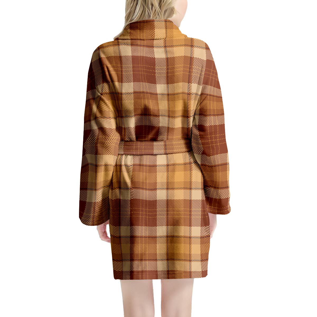 Orange Plaid Tartan Print Women's Robe-grizzshop