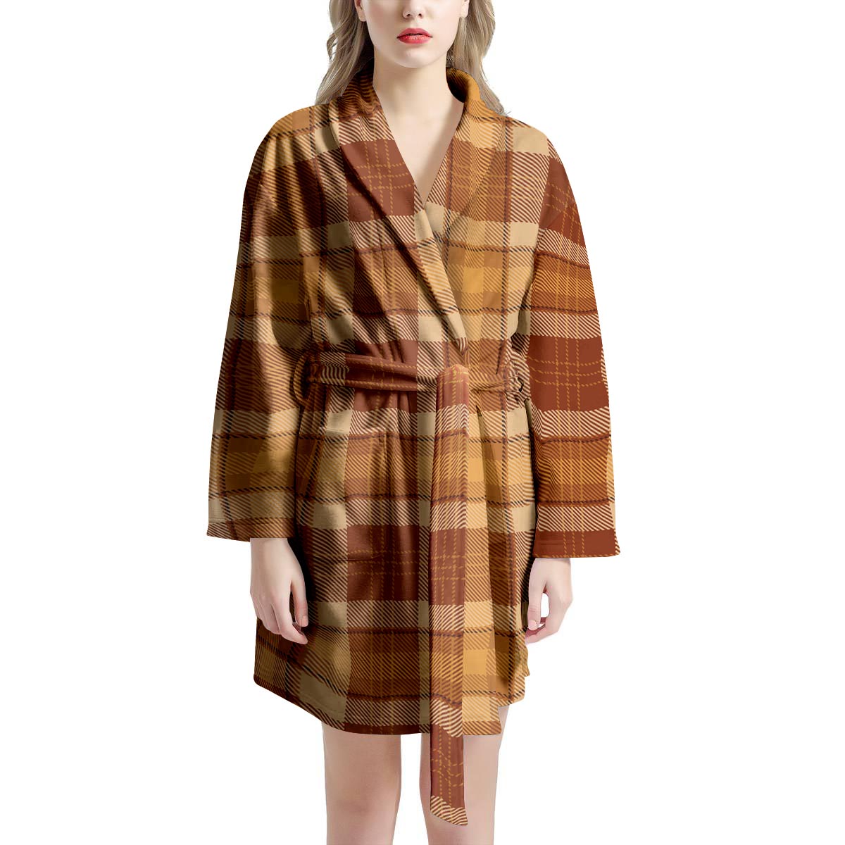 Orange Plaid Tartan Print Women's Robe-grizzshop