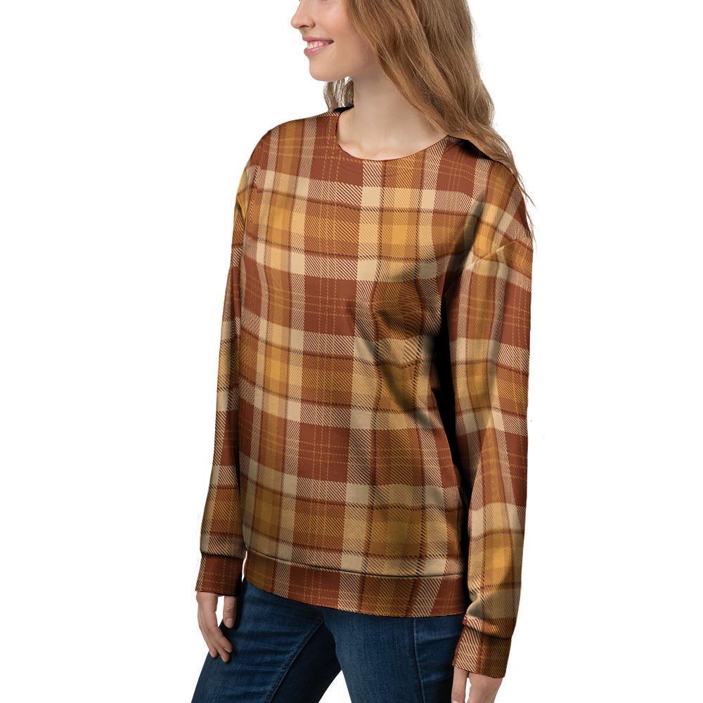 Orange Plaid Tartan Print Women's Sweatshirt-grizzshop