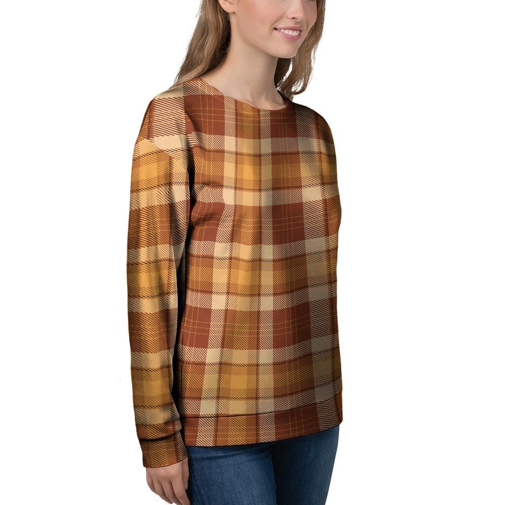 Orange Plaid Tartan Print Women's Sweatshirt-grizzshop