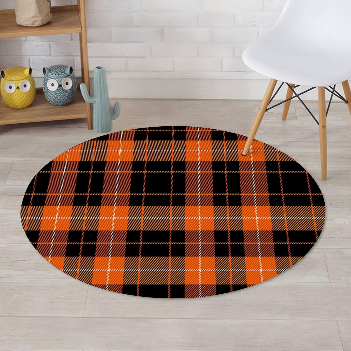 Orange Plaid Tartan Round Rug-grizzshop