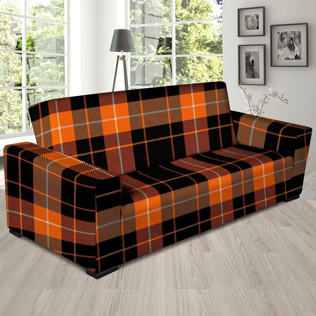 Orange Plaid Tartan Sofa Cover-grizzshop