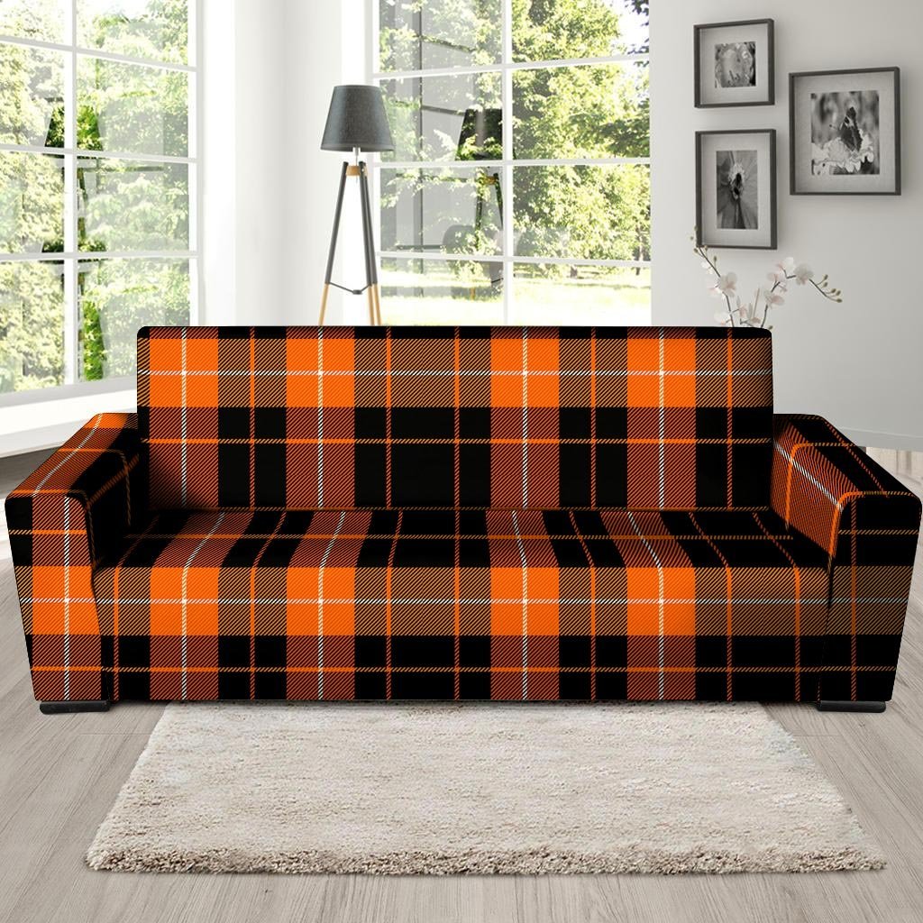 Orange Plaid Tartan Sofa Cover-grizzshop