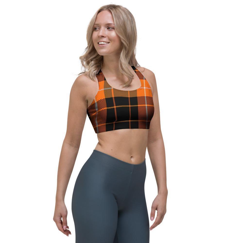 Orange Plaid Tartan Sports Bra-grizzshop