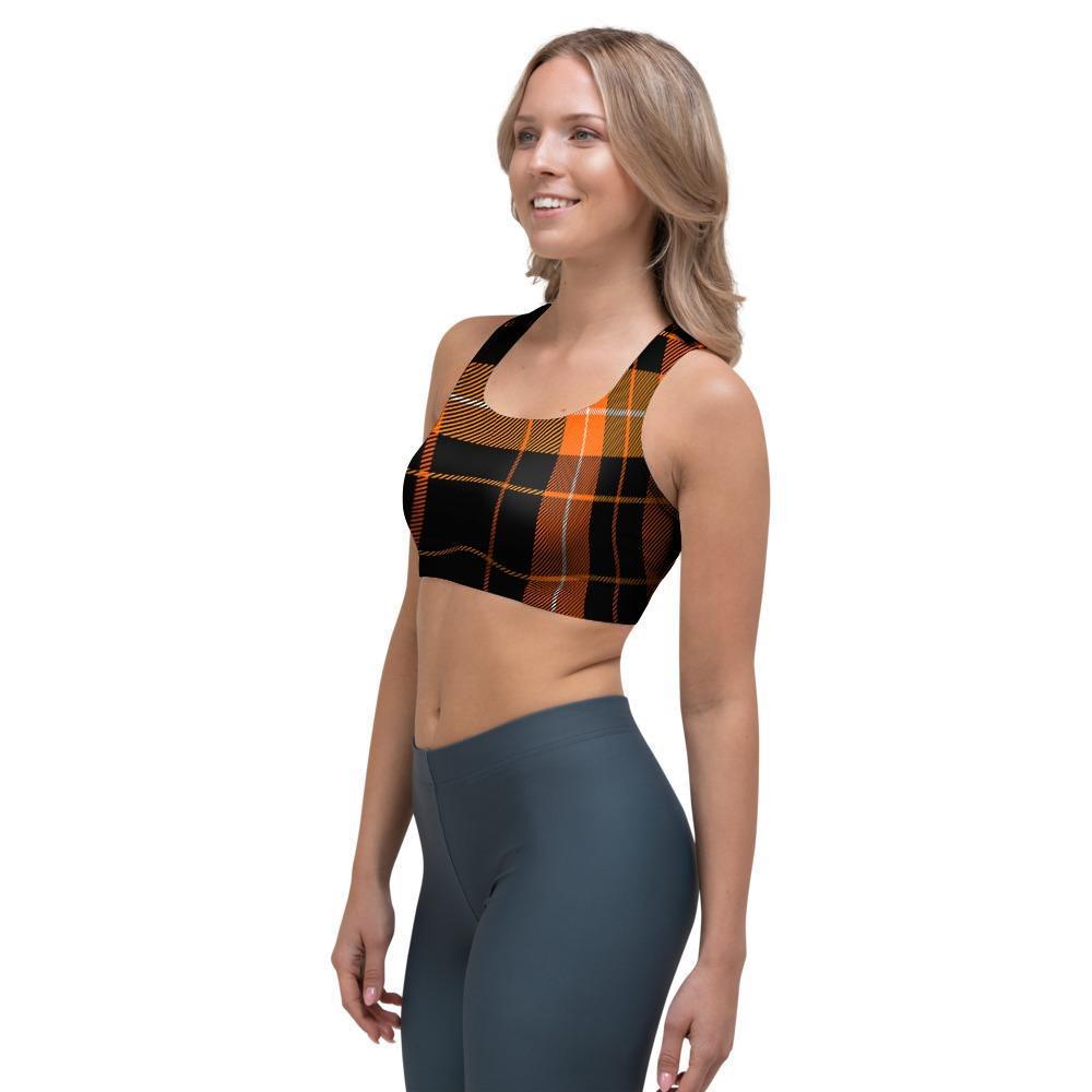 Orange Plaid Tartan Sports Bra-grizzshop