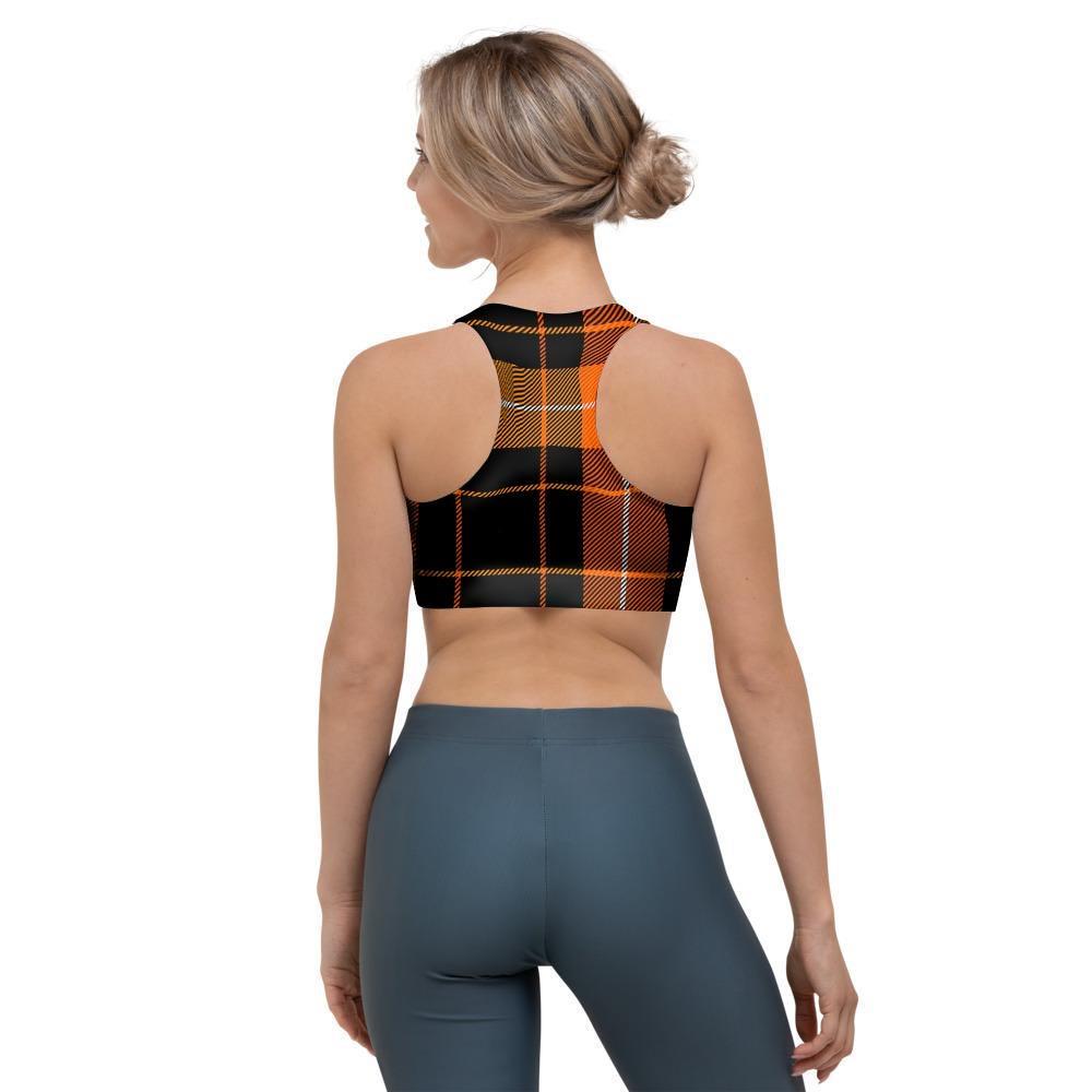 Orange Plaid Tartan Sports Bra-grizzshop