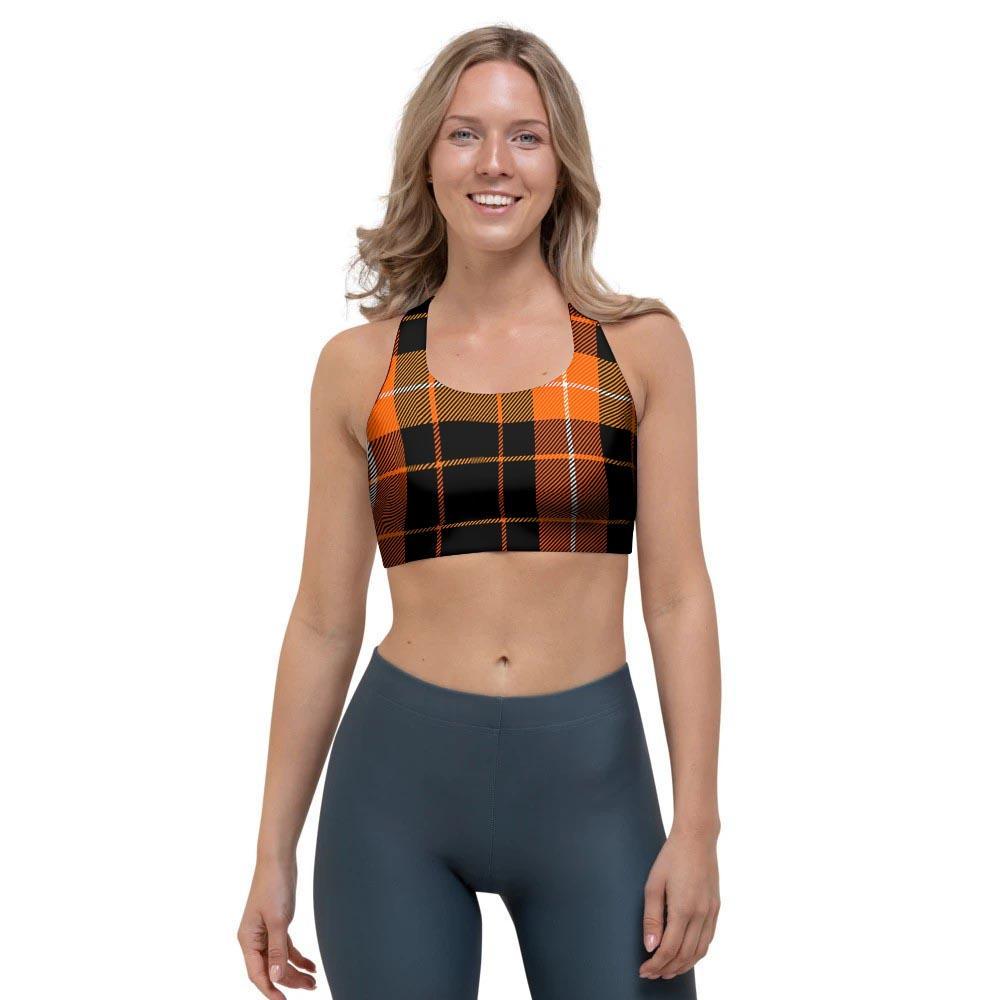 Orange Plaid Tartan Sports Bra-grizzshop