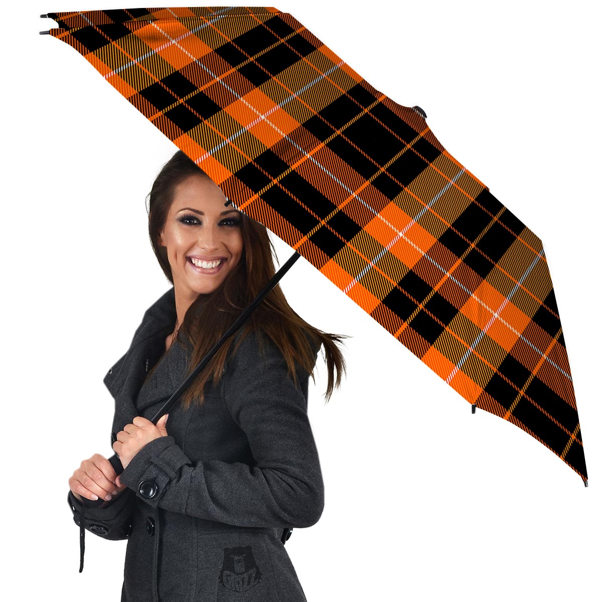 Orange Plaid Tartan Umbrella-grizzshop