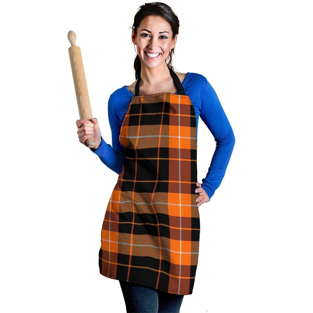 Orange Plaid Tartan Women's Apron-grizzshop