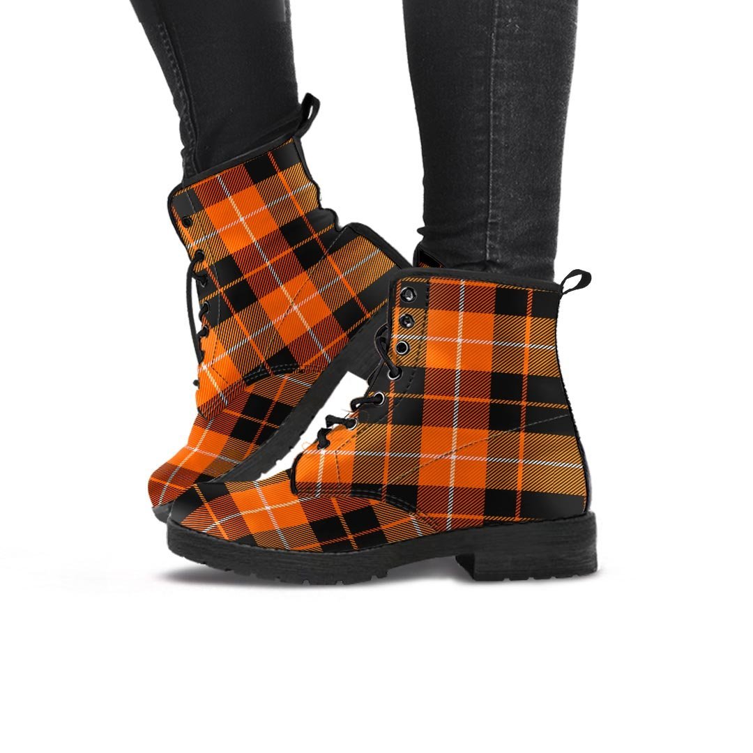 Orange Plaid Tartan Women's Boots-grizzshop