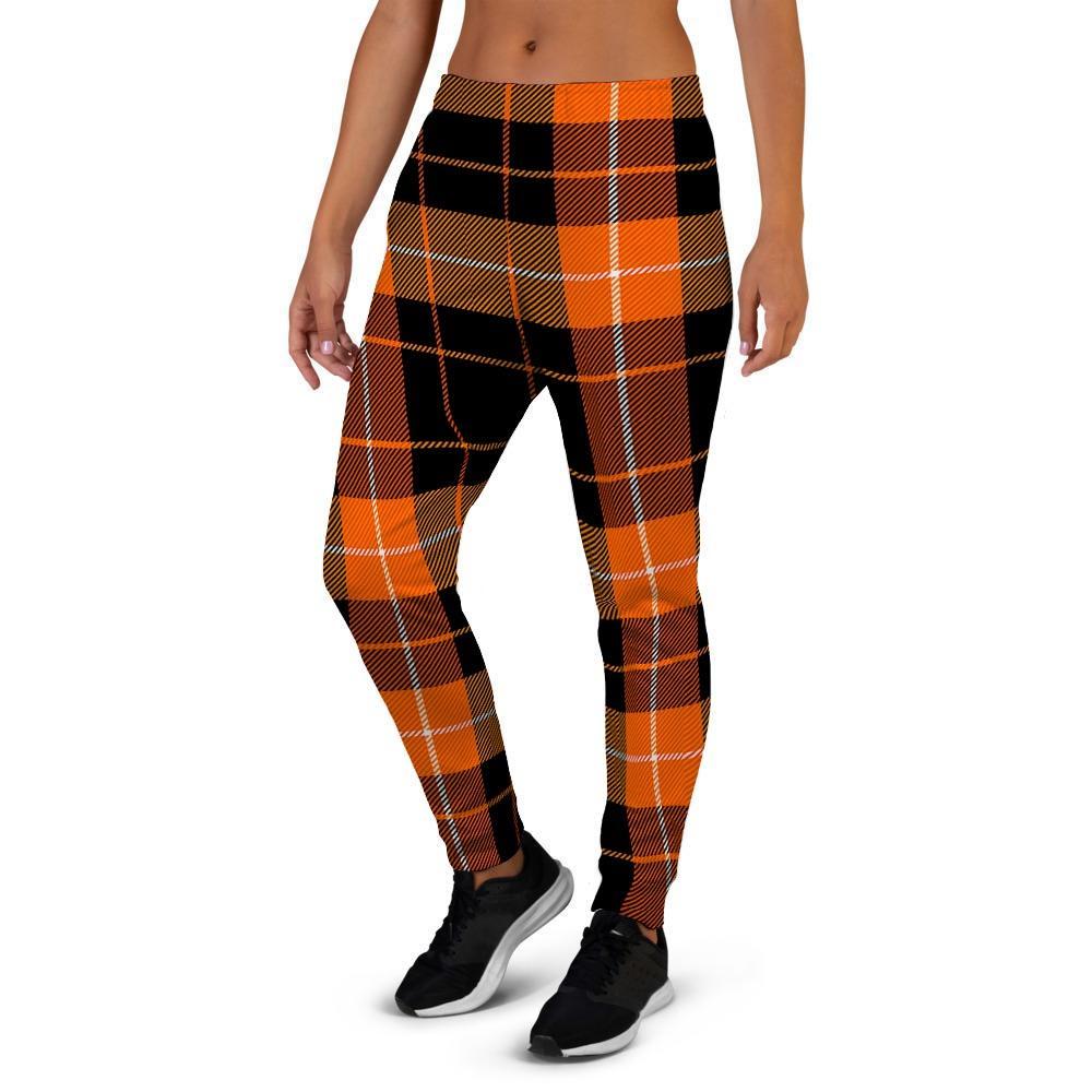 Orange Plaid Tartan Women's Joggers-grizzshop