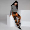 Orange Plaid Tartan Women's Joggers-grizzshop