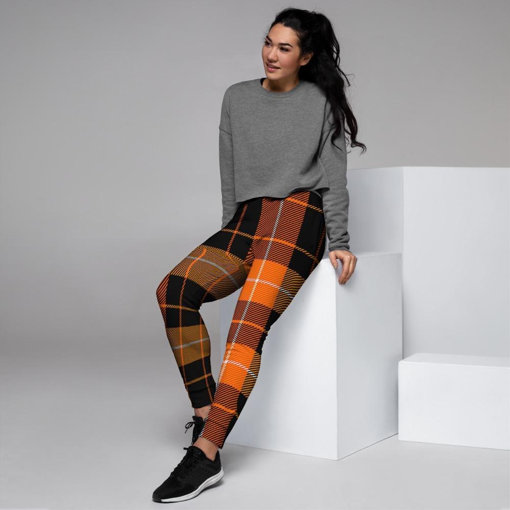 Orange Plaid Tartan Women's Joggers-grizzshop