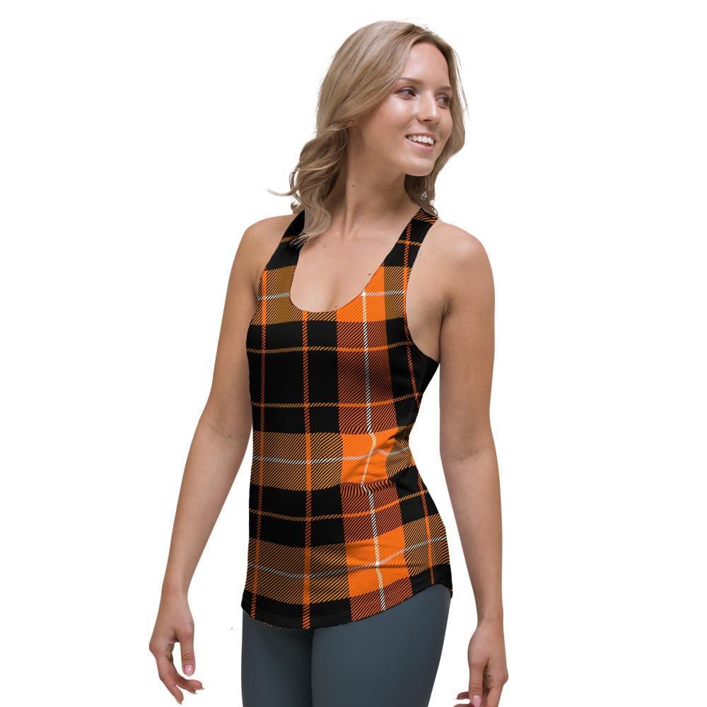Orange Plaid Tartan Women's Racerback Tank Top-grizzshop