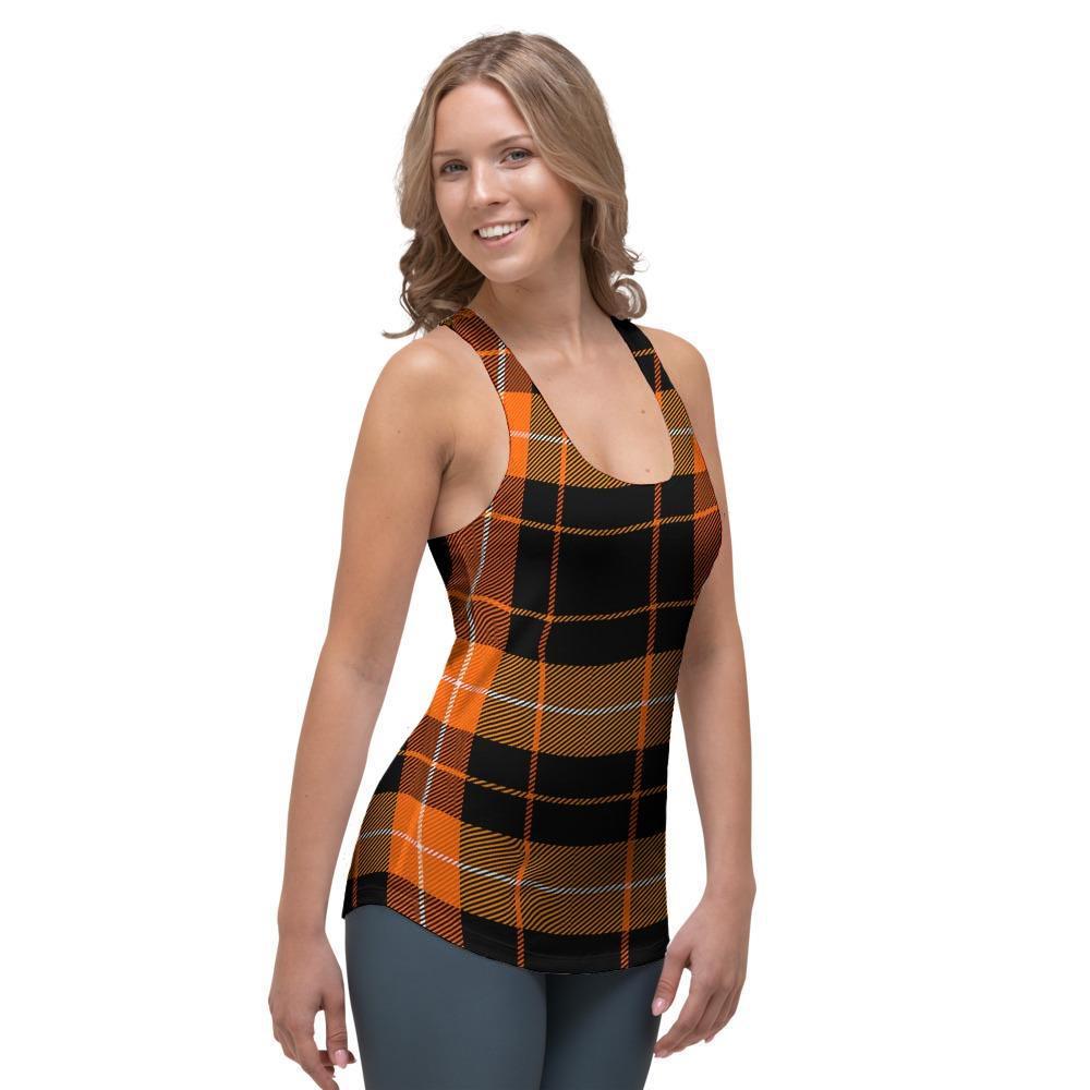 Orange Plaid Tartan Women's Racerback Tank Top-grizzshop