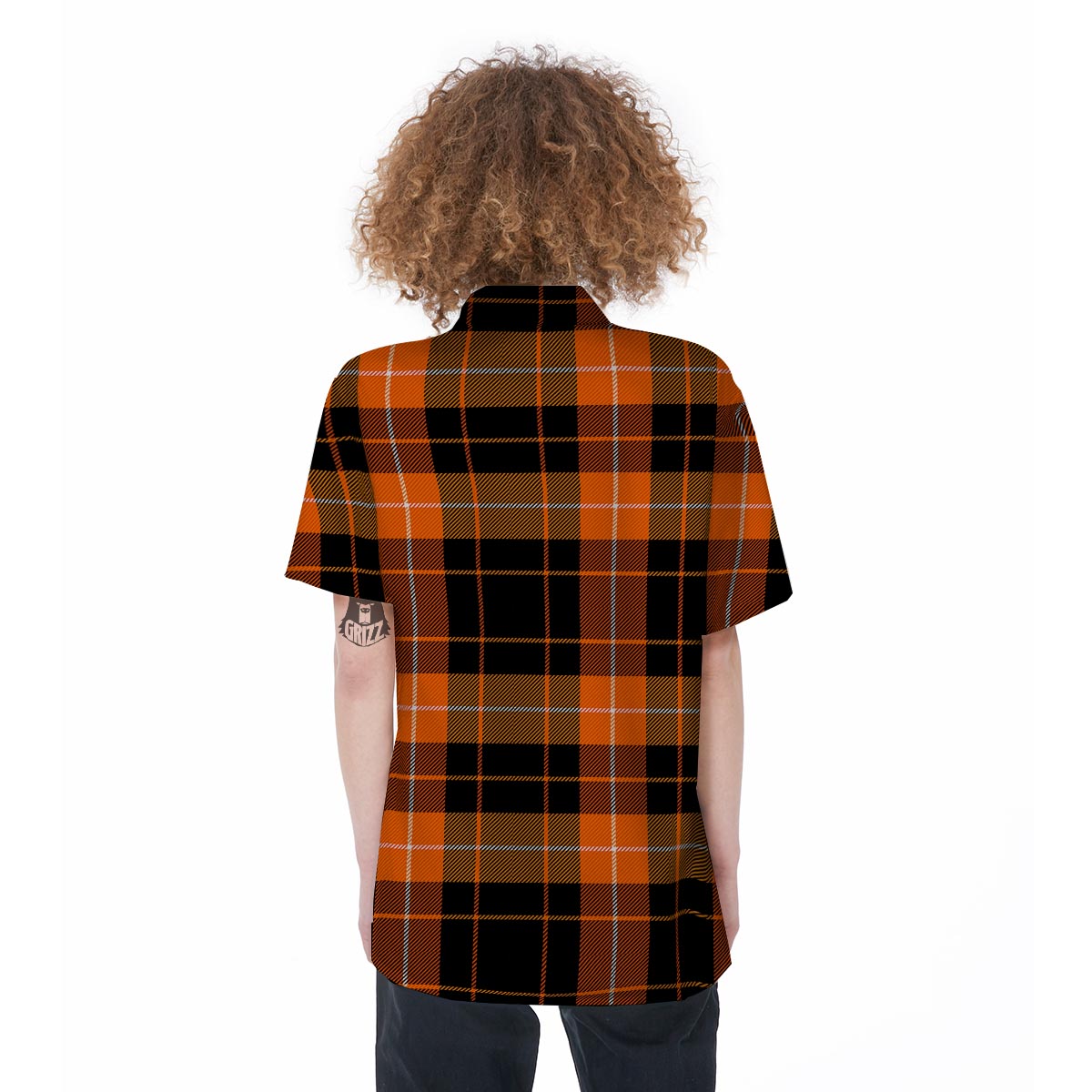 Orange Plaid Tartan Women's Short Sleeve Shirts-grizzshop