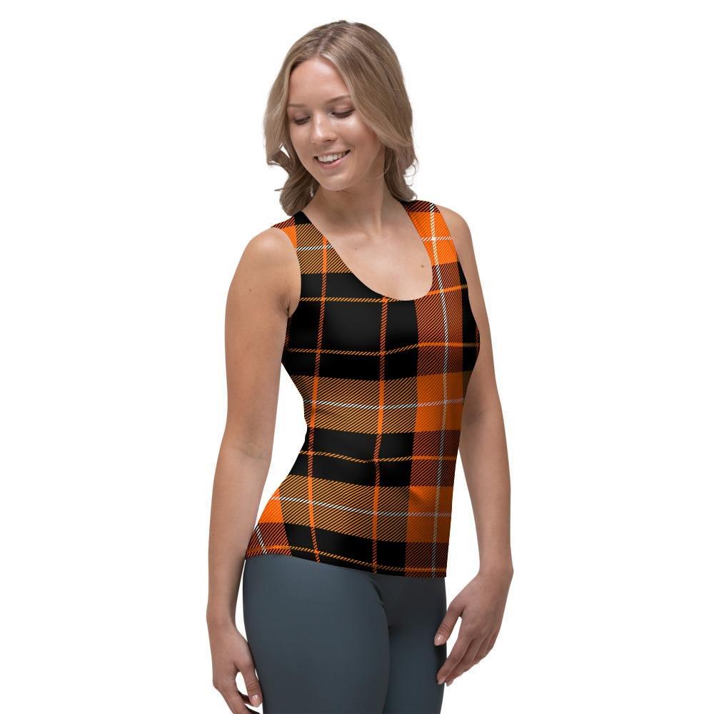 Orange Plaid Tartan Women's Tank Top-grizzshop
