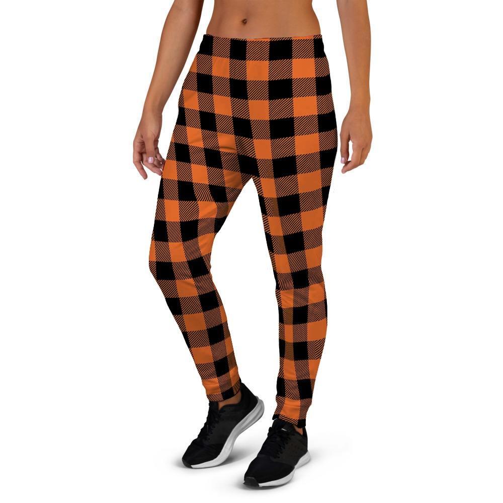 Orange Plaid Women's Joggers-grizzshop