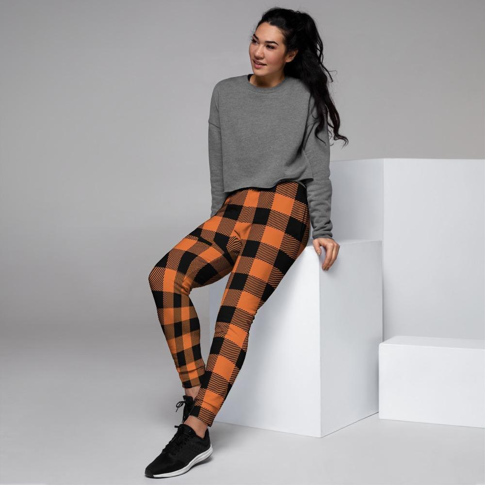 Orange Plaid Women's Joggers-grizzshop