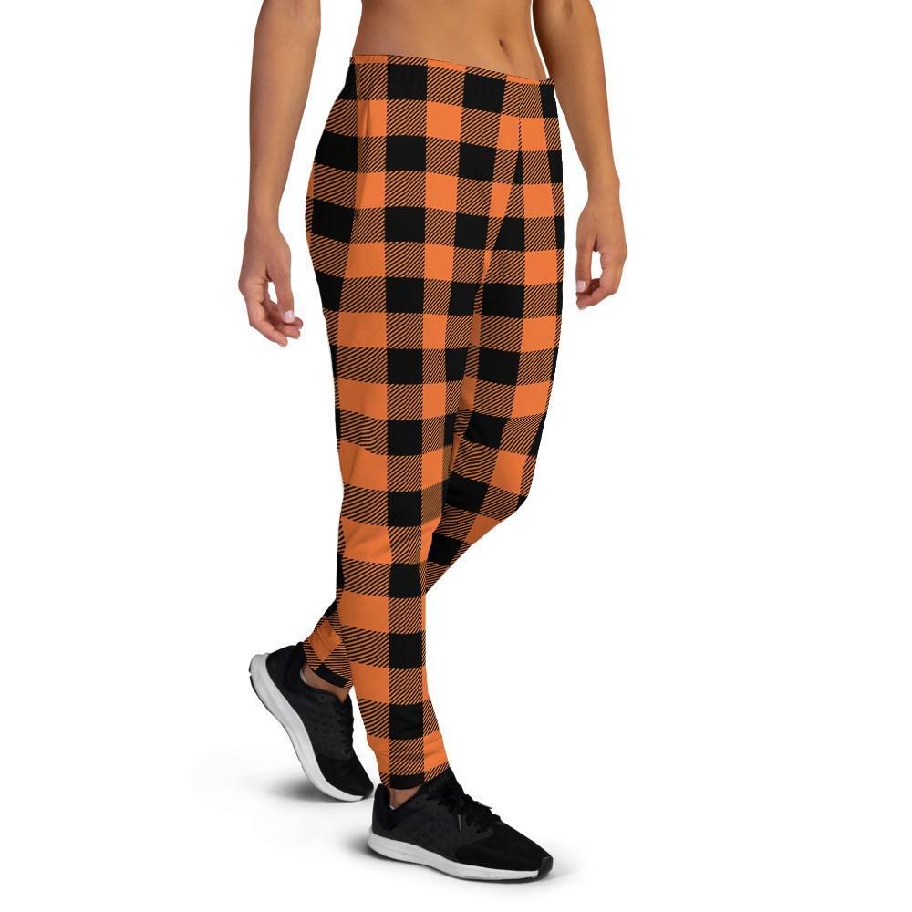 Orange Plaid Women's Joggers-grizzshop