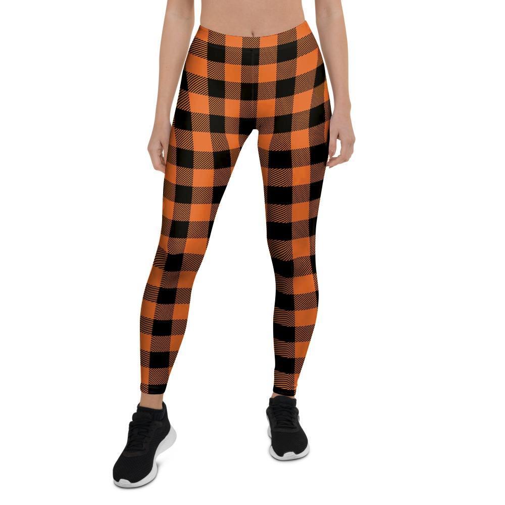 Orange Plaid Women's Leggings-grizzshop