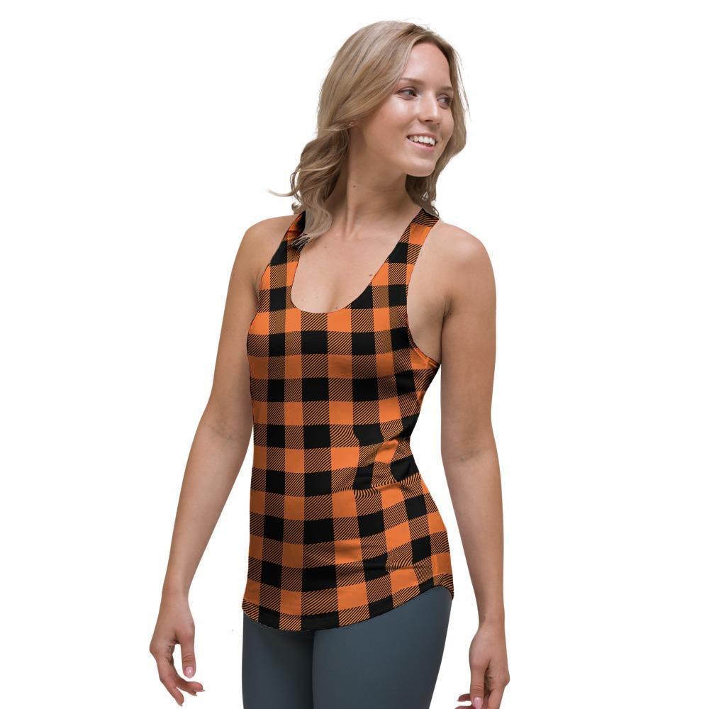 Orange Plaid Women's Racerback Tank Top-grizzshop