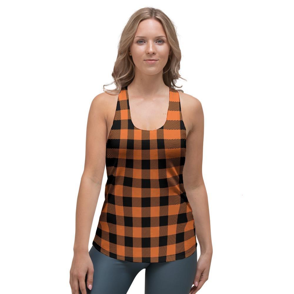 Orange Plaid Women's Racerback Tank Top-grizzshop