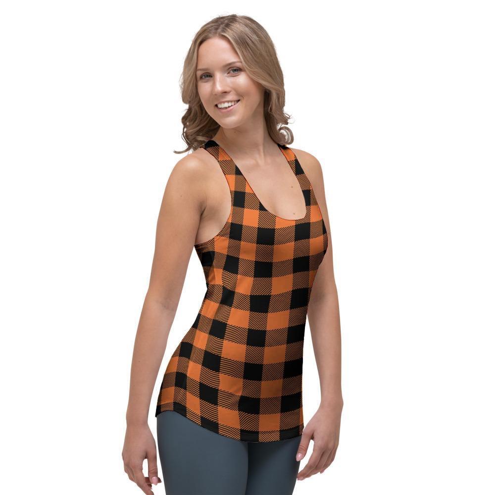 Orange Plaid Women's Racerback Tank Top-grizzshop
