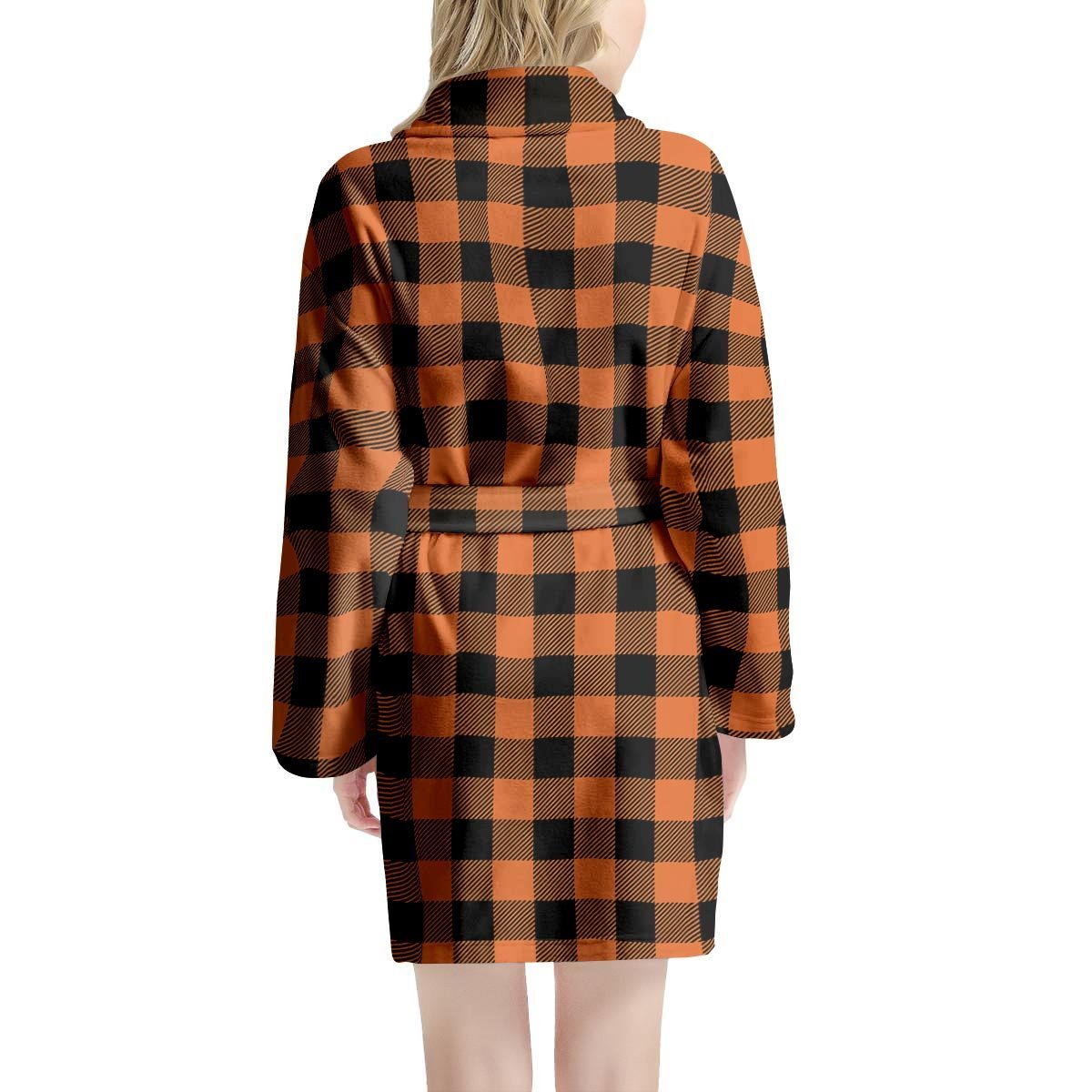 Orange Plaid Women's Robe-grizzshop