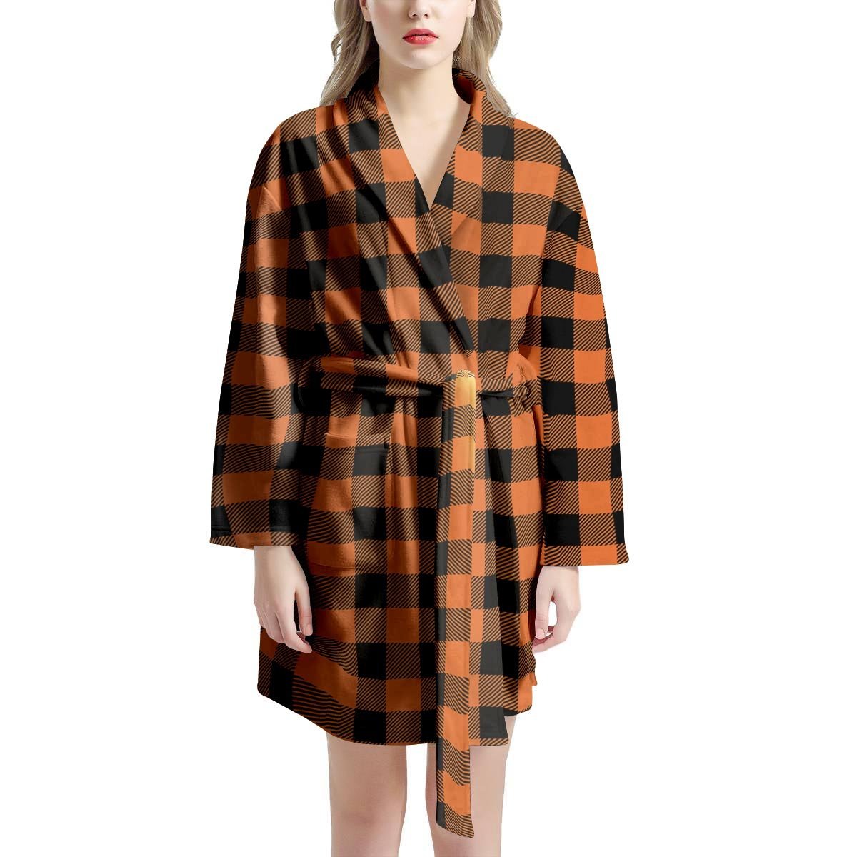 Orange Plaid Women's Robe-grizzshop