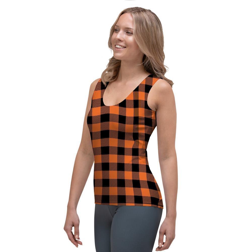 Orange Plaid Women's Tank Top-grizzshop