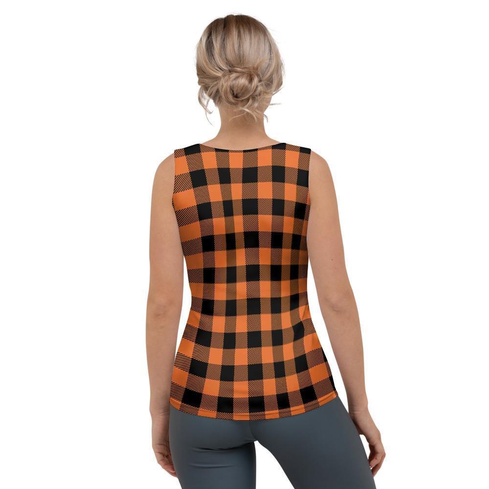 Orange Plaid Women's Tank Top-grizzshop