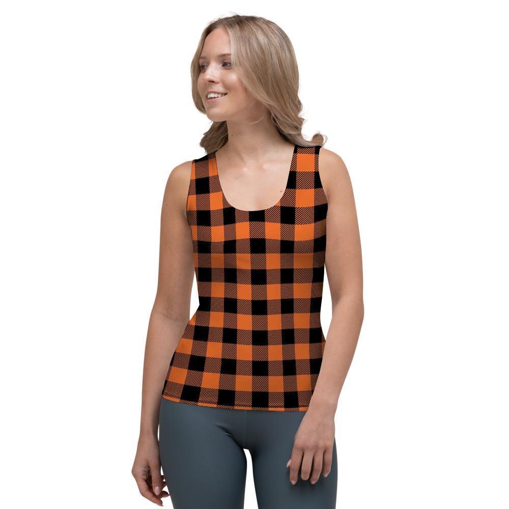 Orange Plaid Women's Tank Top-grizzshop