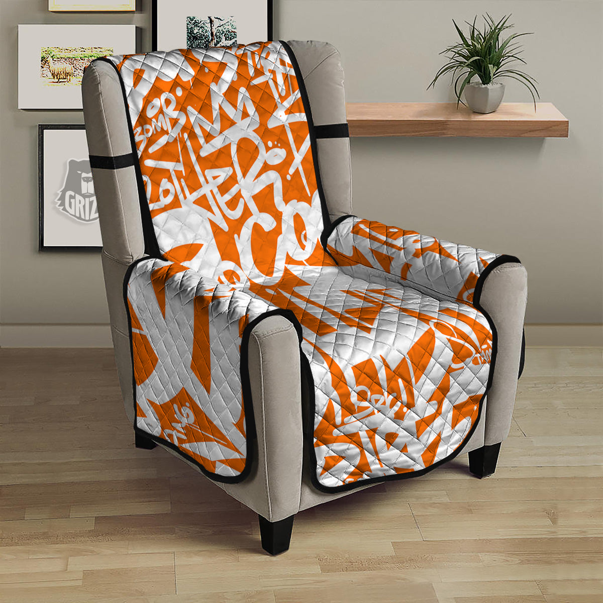 Orange Urban Graffiti Text Print Pattern Armchair Protector-grizzshop